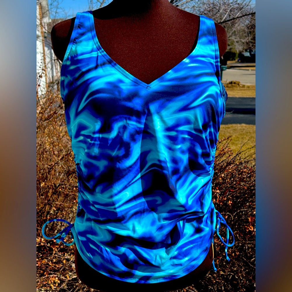 NWOT LANDS END s14 tankini top-gorgeous shades of blue-built in underwire bra